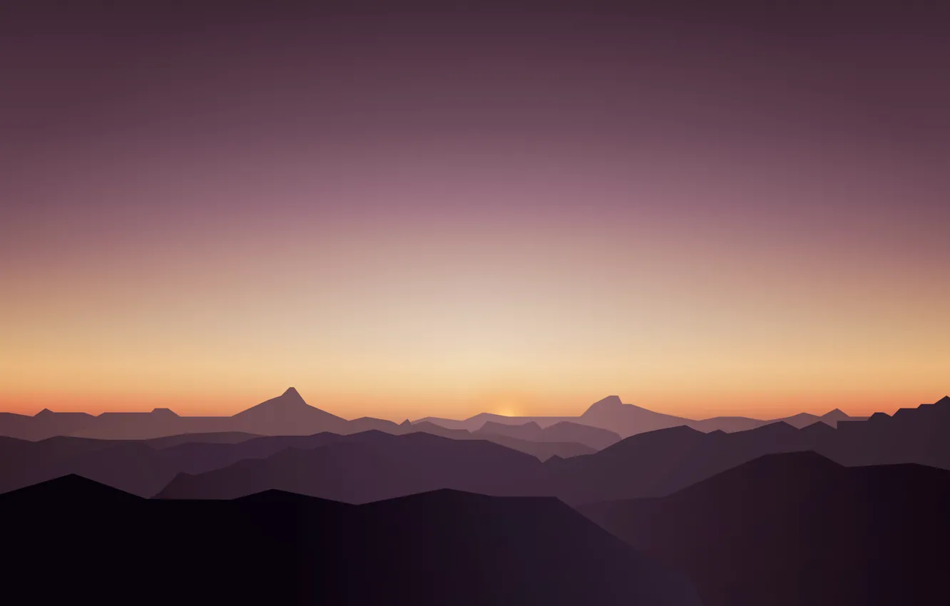 Photo wallpaper landscape, sunset, hills, minimalism
