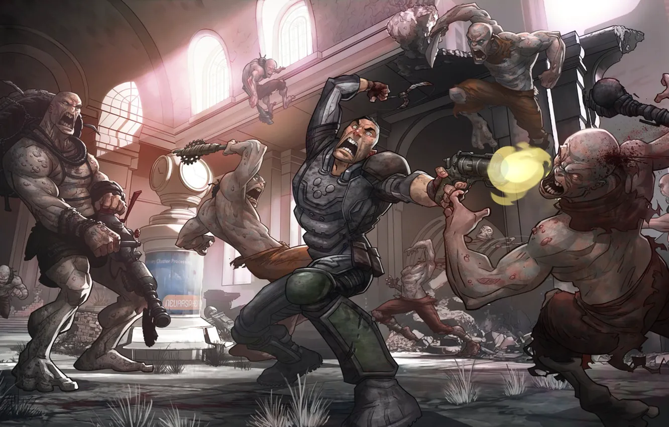 Photo wallpaper rage, battle, postapokalipsis, mutant, Rage, Patrick Brown, postapocalypse