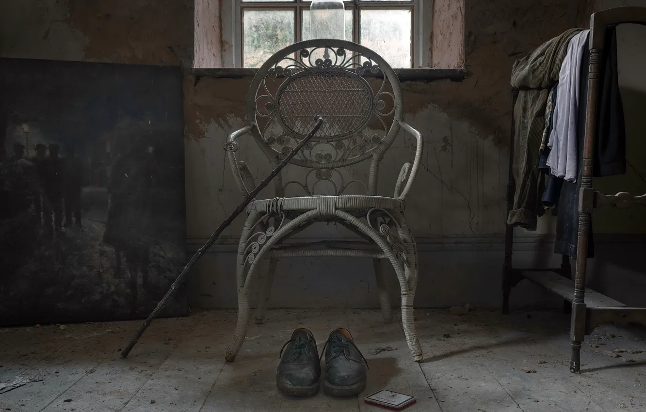 Photo wallpaper shoes, chair, cane, naturalism