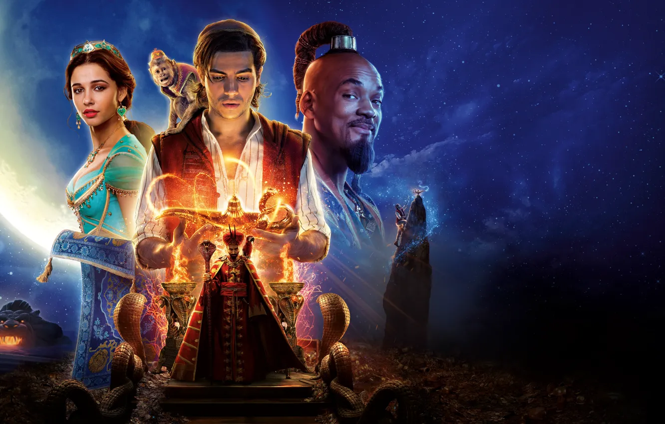 Photo wallpaper lamp, monkey, gin, Aladdin, movie, Will Smith, Will Smith, Aladdin