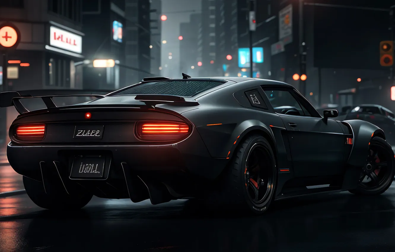 Photo wallpaper machine, night, the city, car, black color