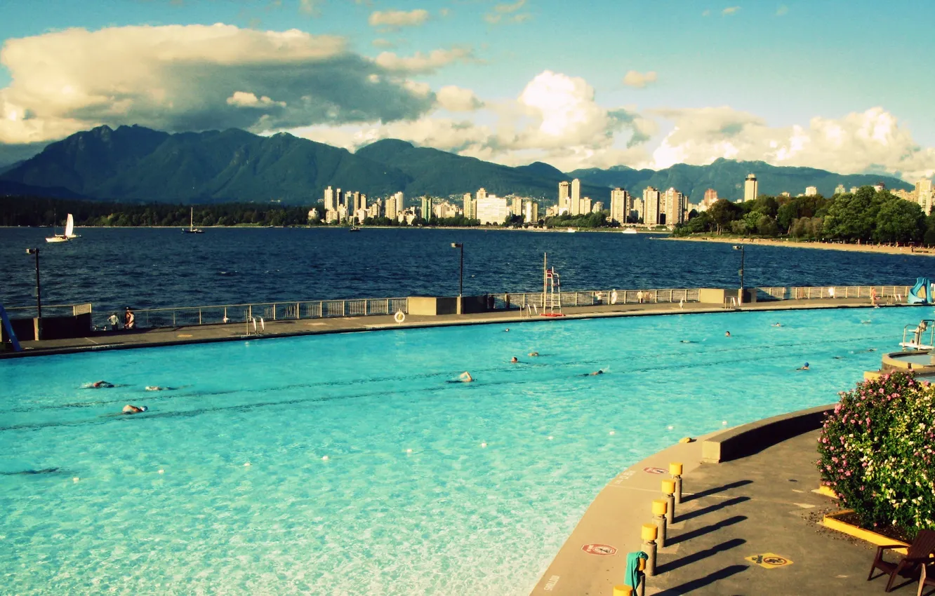 Photo wallpaper the city, the ocean, pool