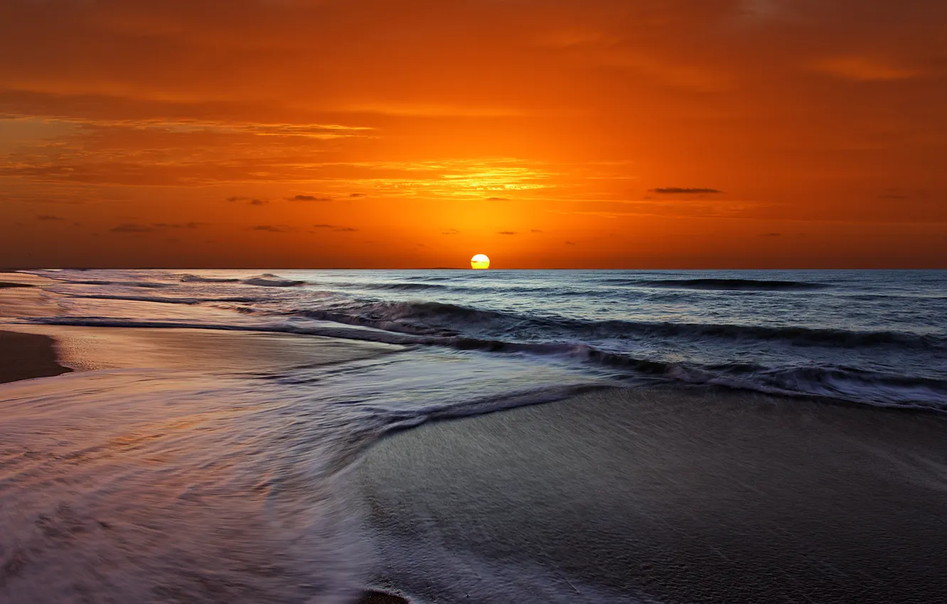 Photo wallpaper sea, wave, the sky, the sun, sunset