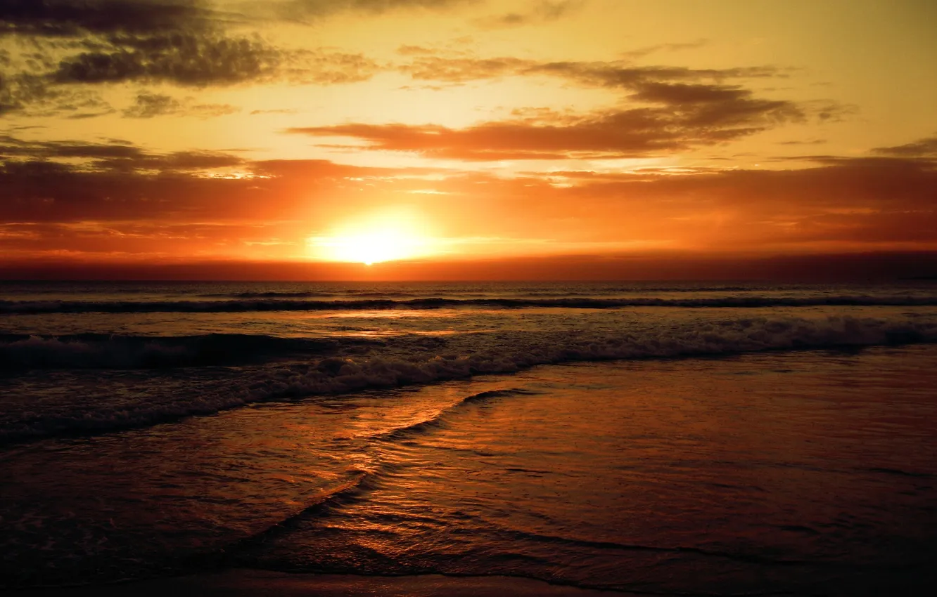 Photo wallpaper HORIZON, The OCEAN, WAVE, SUNSET, SHORE, LANDSCAPE