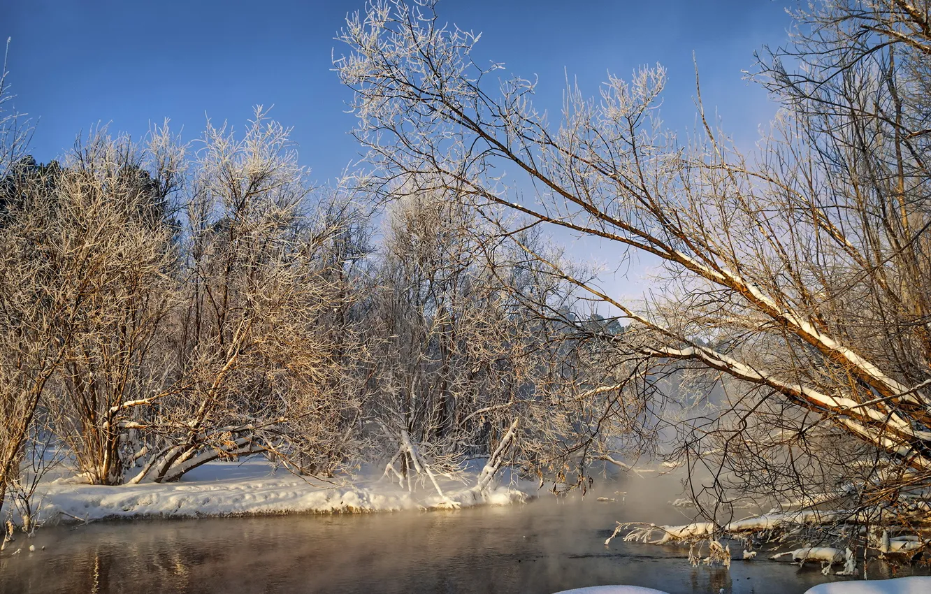 Photo wallpaper winter, landscape, nature, river