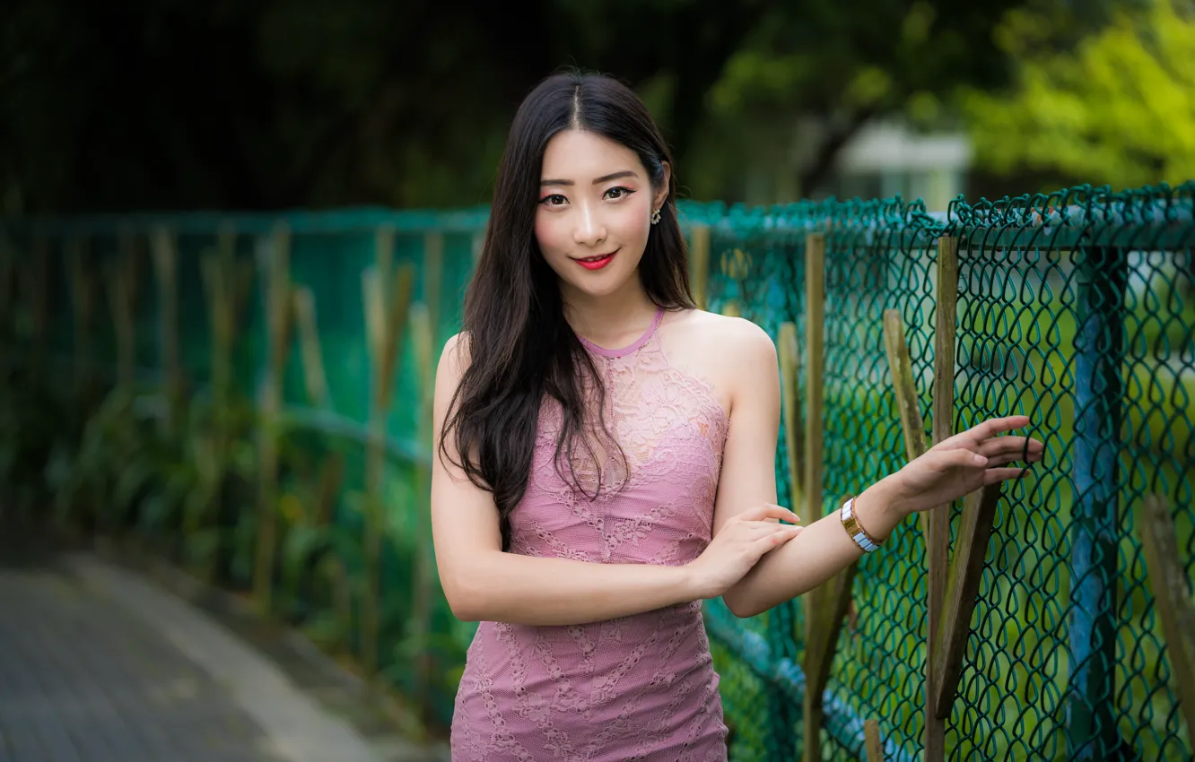 Photo wallpaper look, pose, smile, hair, Asian, cutie, bokeh