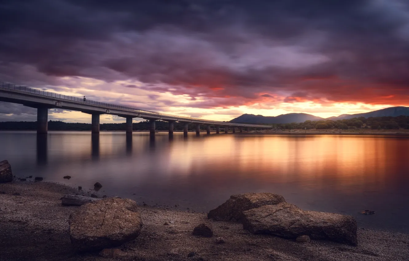 Photo wallpaper sunset, bridge, Madrid, Colmenarejo