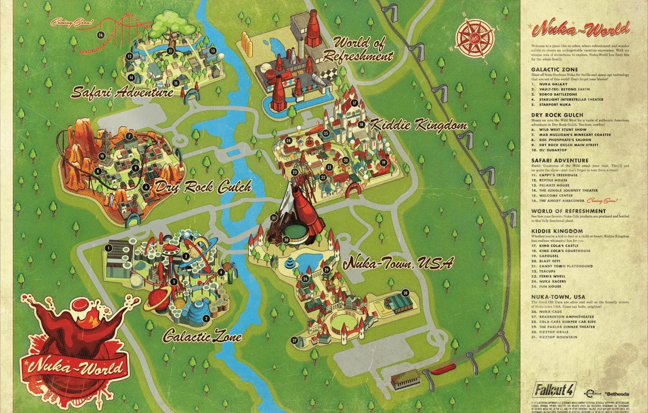 Photo wallpaper game, Fallout, map, Nuka Cola, Fallout 4, nuka world