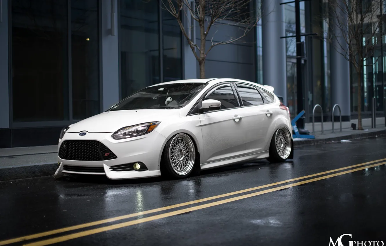 Photo wallpaper white, ford, tuning, focus, low, SVT, stance, EcoBoost