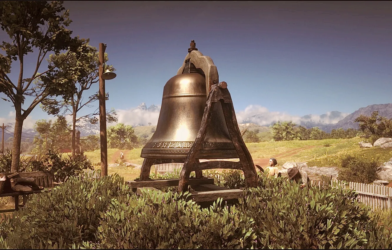 Photo wallpaper HDR, game, sky, mountain, people, Rhodes, UHD, Red Dead Redemption 2