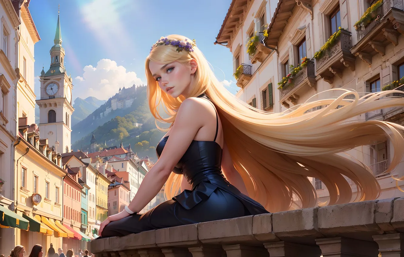 Photo wallpaper girl, the city, Sunny