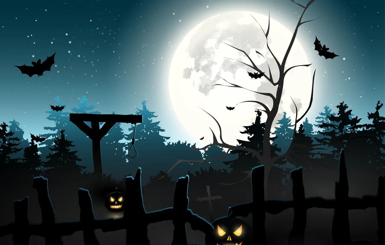 Photo wallpaper forest, cemetery, pumpkin, horror, horror, Halloween, scary, forest