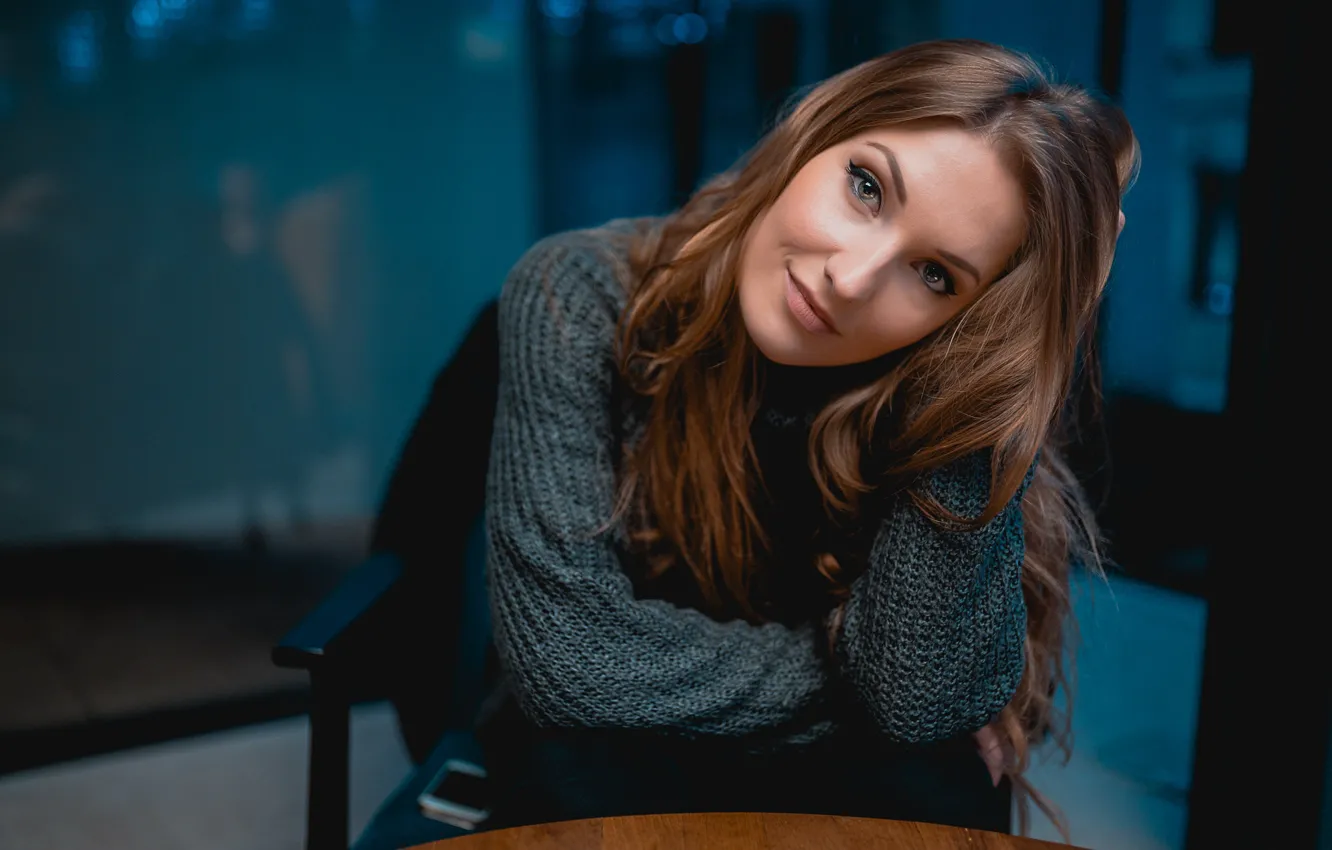 Photo wallpaper look, pose, portrait, makeup, hairstyle, brown hair, beautiful, sitting