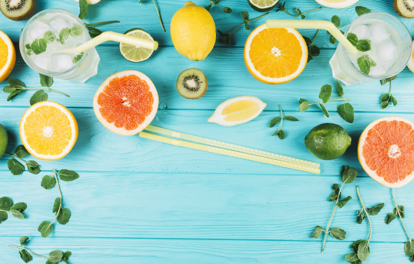 Photo wallpaper lemon, orange, ice, lime, mint, lemonade