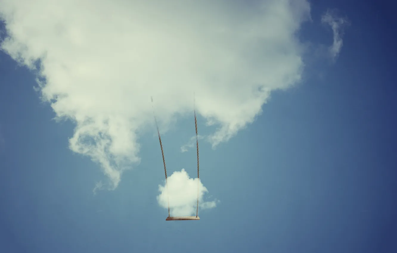 Photo wallpaper the sky, clouds, swing