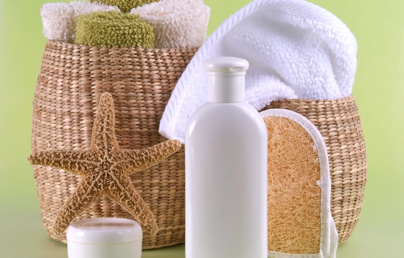 Photo wallpaper towel, soap, soap, towel, washcloth, shower gel, shower gel, washcloth