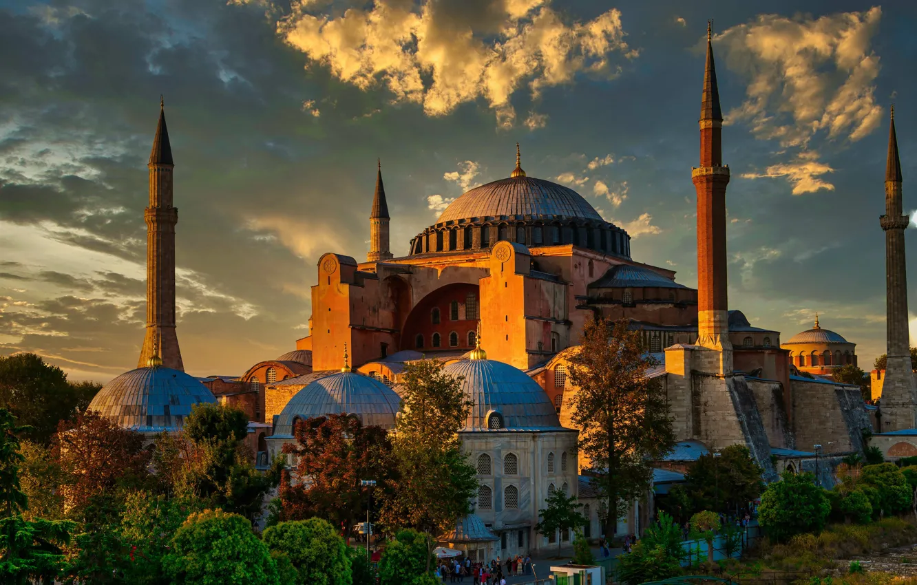 Photo wallpaper sunset, the city, the evening, Istanbul, Turkey, Hagia Sophia, Hagia Sophia, Grand Mosque