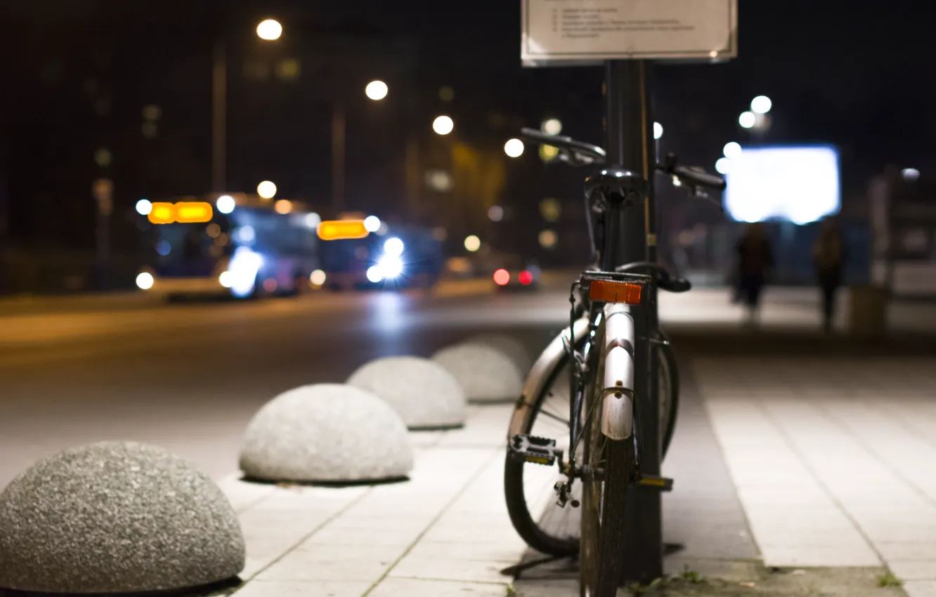 Photo wallpaper bike, the city, lights, street, lights, Krakow