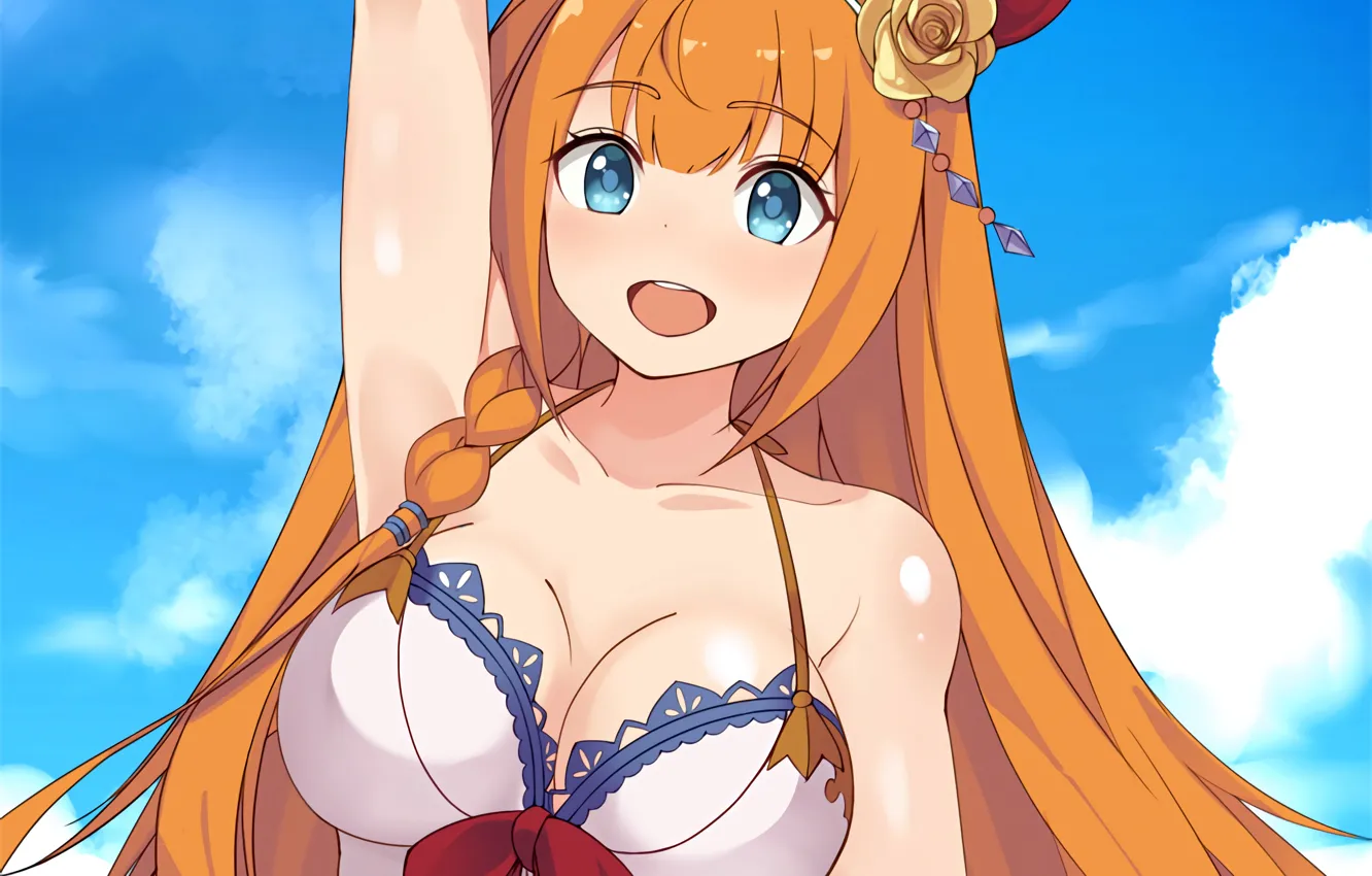 Photo wallpaper girl, sexy, cleavage, blouse, long hair, boobs, anime, blue eyes