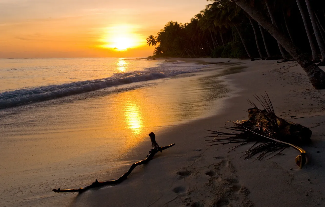 Photo wallpaper sand, sea, beach, sunset, shore, beach, sea, sunset