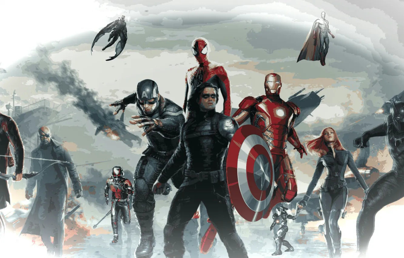 Photo wallpaper marvel, fighting, action, superhero, warrior, Civil War, CAPTAIN AMERICA 3