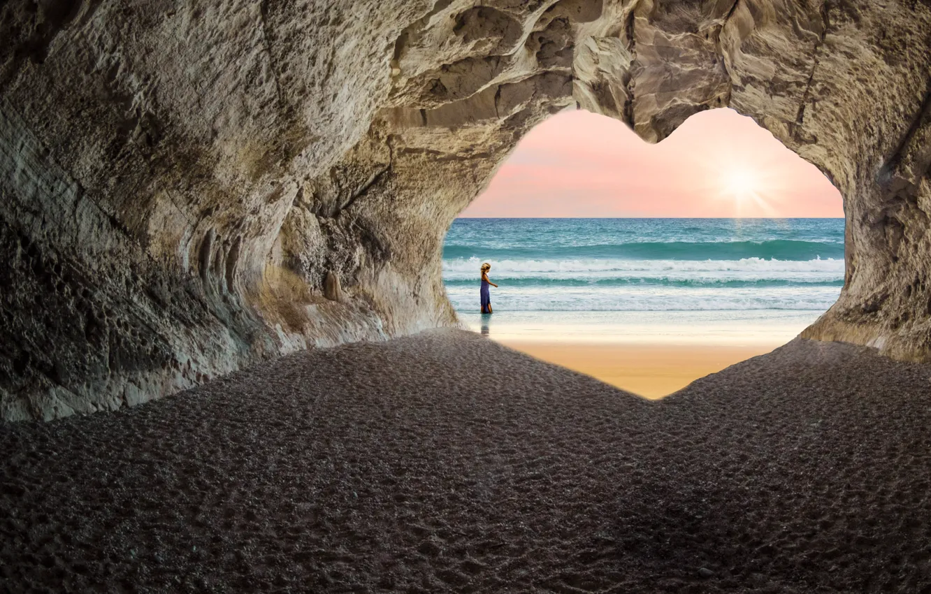 Photo wallpaper sand, sea, beach, summer, the sky, the sun, stones, rocks