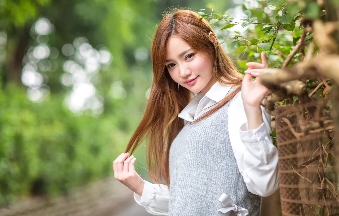 Photo wallpaper look, girl, Asian, cutie, bokeh