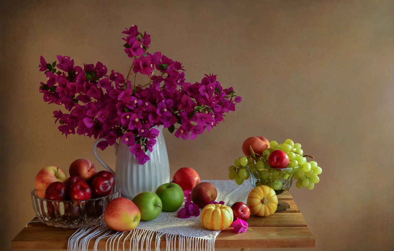 Photo wallpaper flowers, fruit, still life