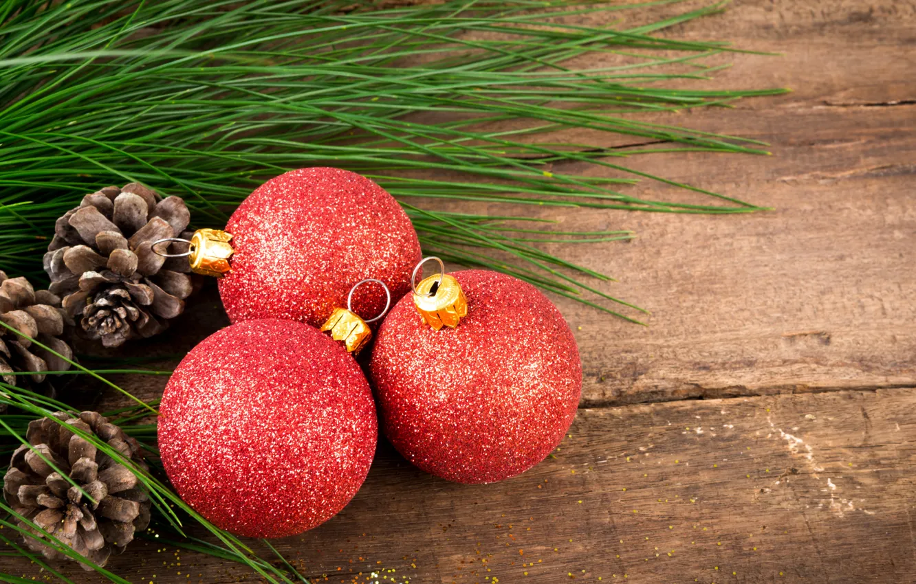 Photo wallpaper balls, new year, Christmas, bumps, wood, merry christmas, Xmas, decoration