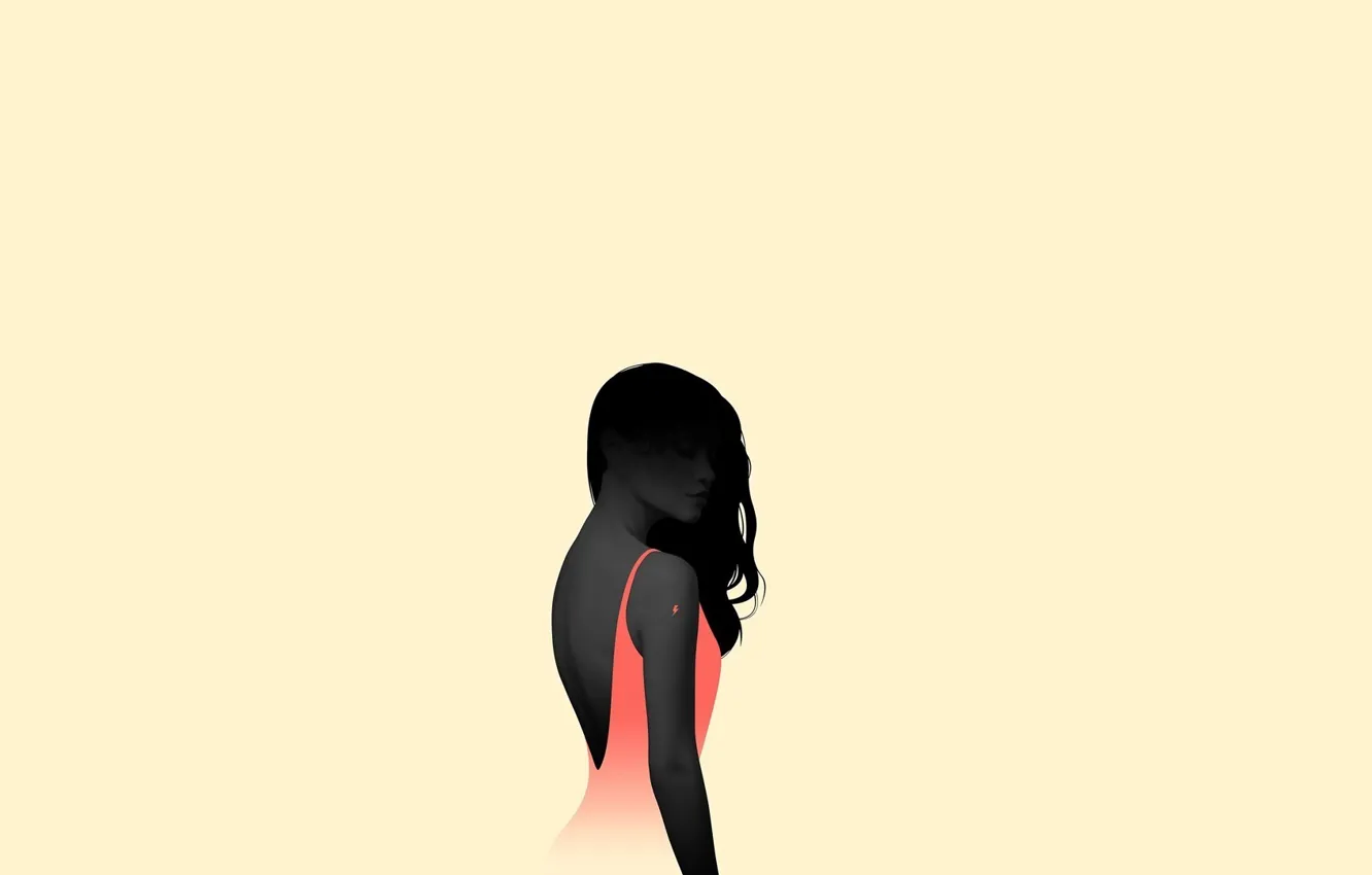 Photo wallpaper Girl, Red, Art, Black, White, Yellow, Illustration, Minimalism