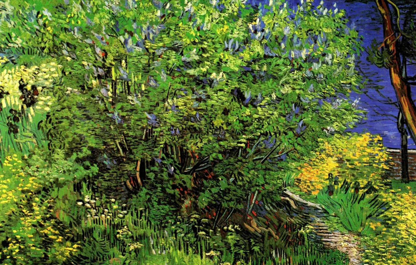 Photo wallpaper grass, Bush, Vincent van Gogh, Lilacs