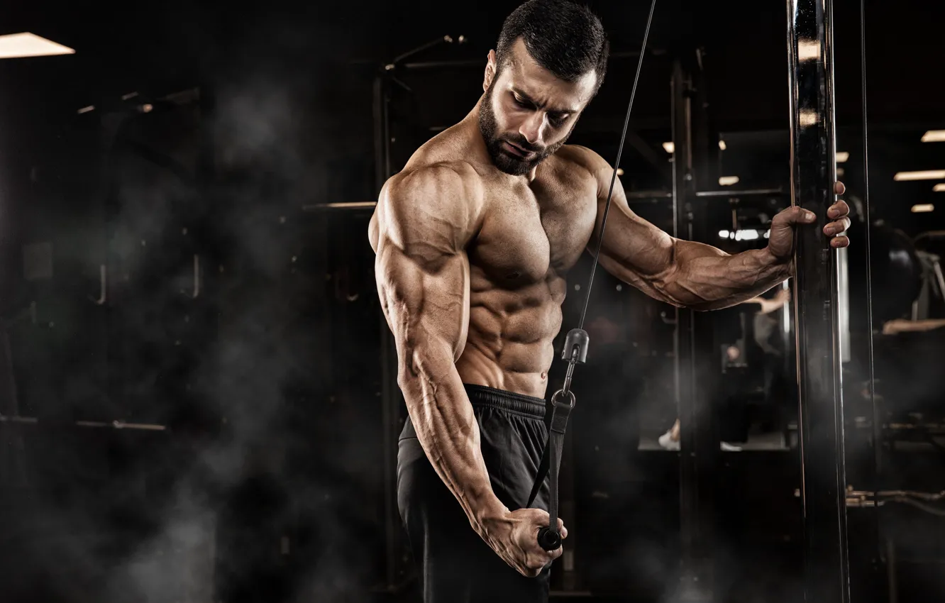 Photo wallpaper look, pose, Muscle, fitness, muscle, press, trainer, athlete