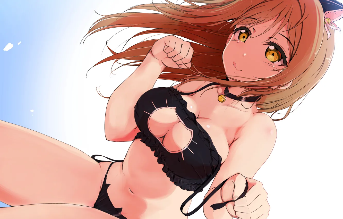 Photo wallpaper girl, sexy, lingerie, bra, cleavage, panties, long hair, boobs