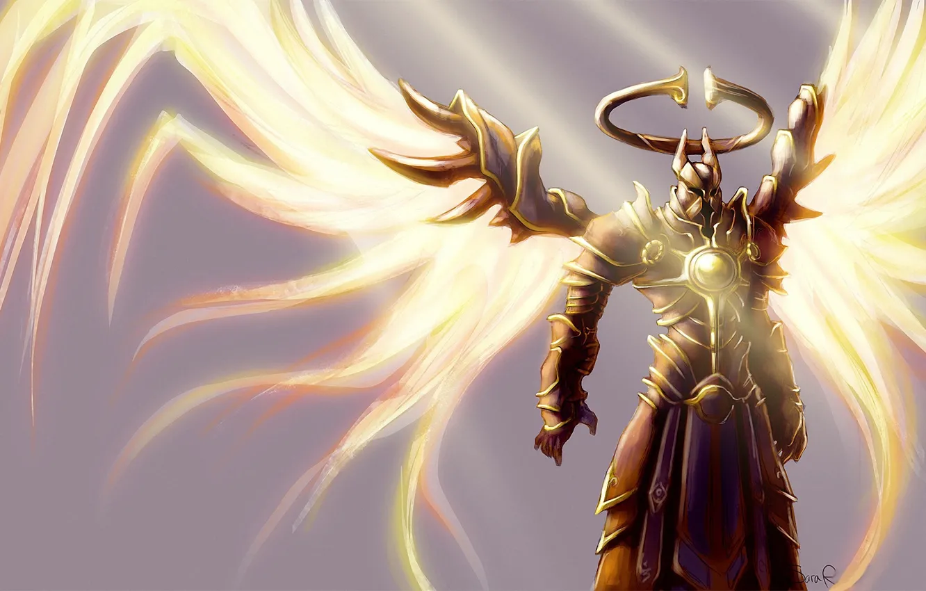 Photo wallpaper lights, wings, armor, fantasy, art, diablo