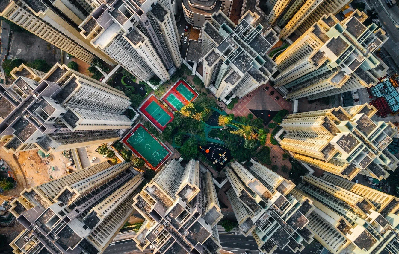 Photo wallpaper city, the city, building, architecture, megapolis, the view from the top, skyscrapers, buildings