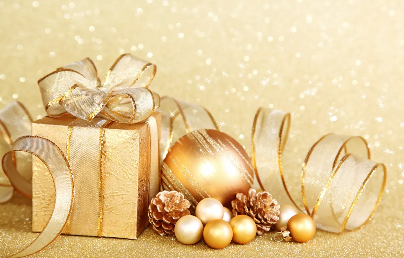 Photo wallpaper decoration, gift, new year, sequins, Christmas decorations