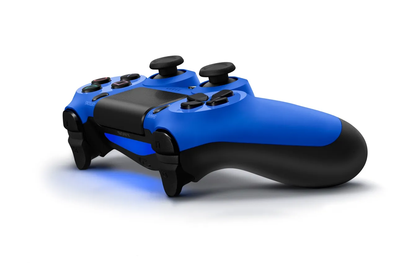 Photo wallpaper blue, Sony, blue, gamepad, PlayStation, PS4, DualShock 4