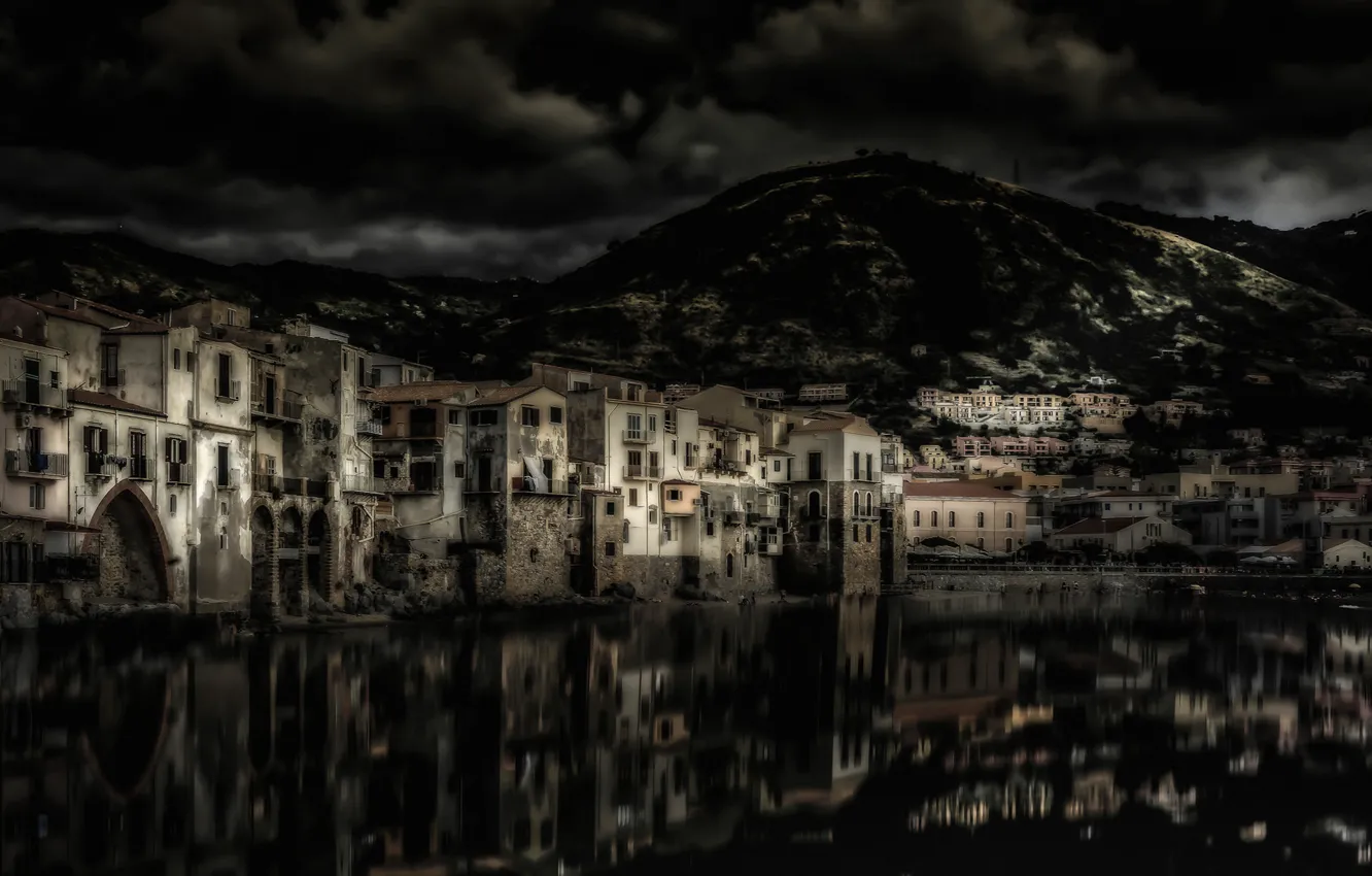 Photo wallpaper mountains, night, home, Italy, Sicily