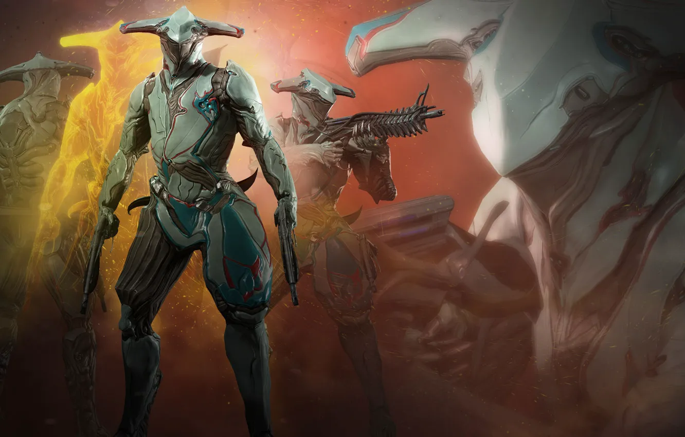 Photo wallpaper gun, weapons, the game, warrior, armor, Warframe