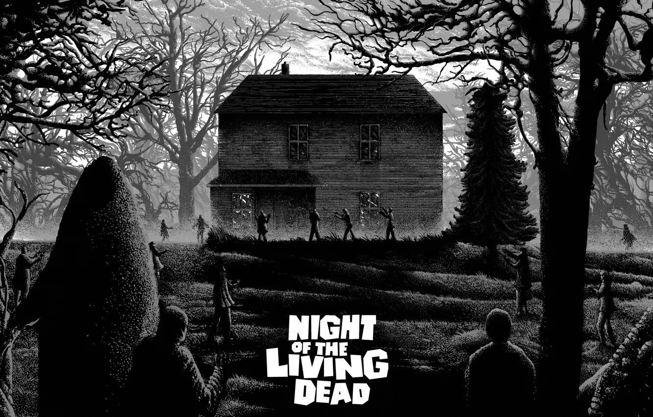 Photo wallpaper house, zombies, Night of the living dead