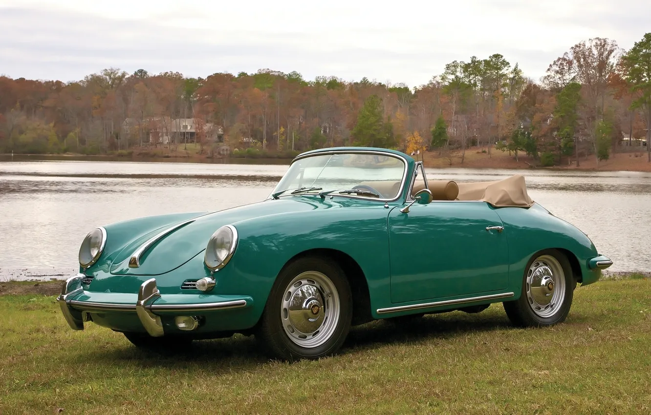 Photo wallpaper the sky, water, trees, green, Roadster, Porsche, Roadster, Porsche