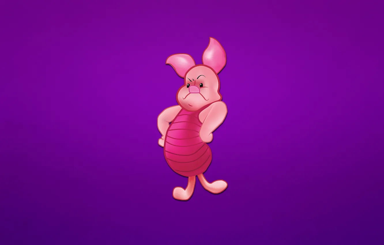 Photo wallpaper Winnie The Pooh, unhappy, pig, purple background, Piglet, Winnie-the-Pooh, gloomy