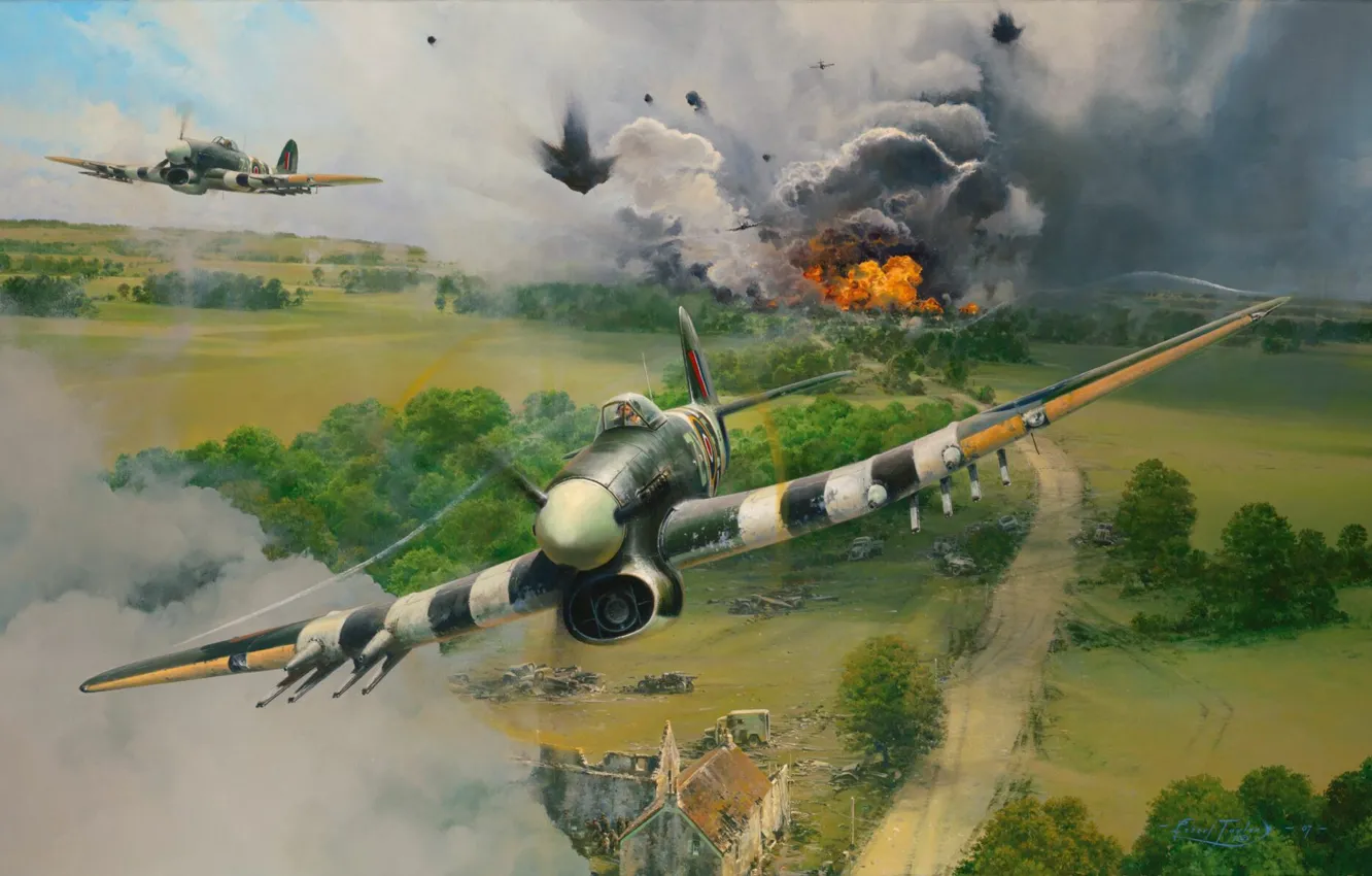 Photo wallpaper UK, fighter-bomber, Tempest, Typhoon, Robert Taylor, Closing the Gap, Typhoon Mk1b