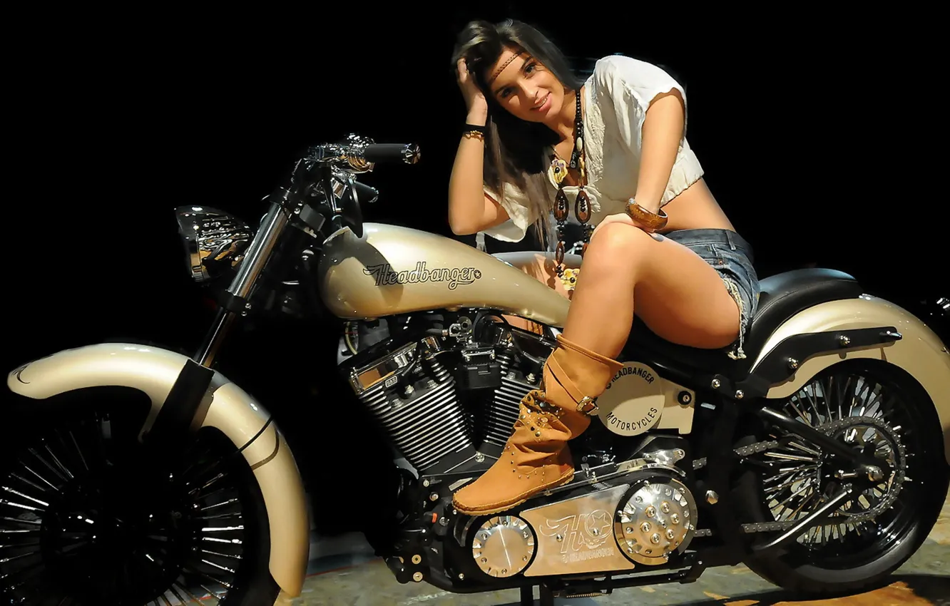 Photo wallpaper look, girl, motorcycle