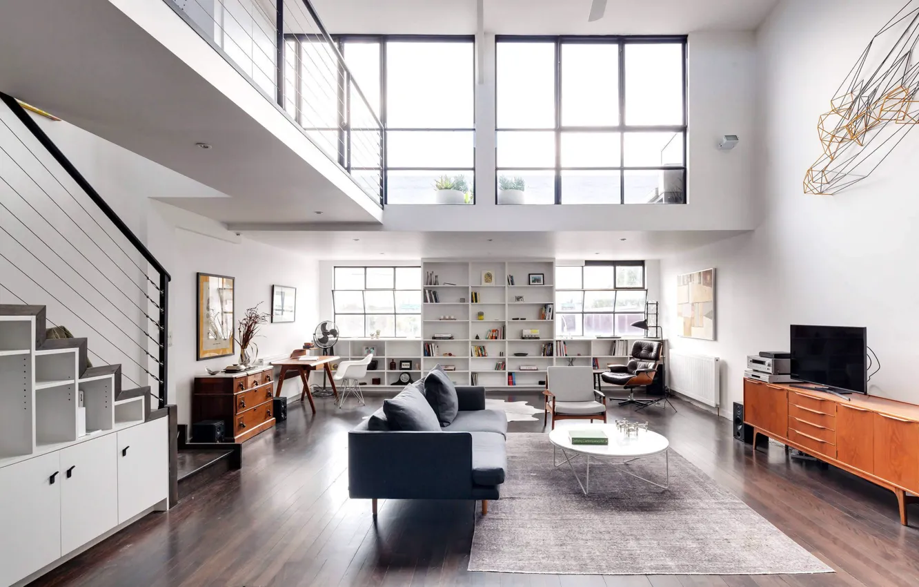 Photo wallpaper Villa, interior, ladder, living room, Fitzroy Warehouse
