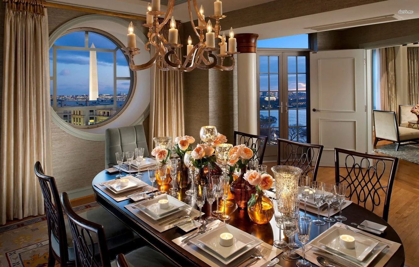 Photo wallpaper table, room, interior, living room, serving