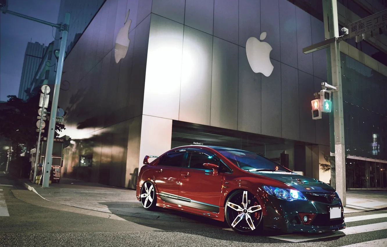 Photo wallpaper city, the city, street, apple, the evening, Honda, Honda, Civic