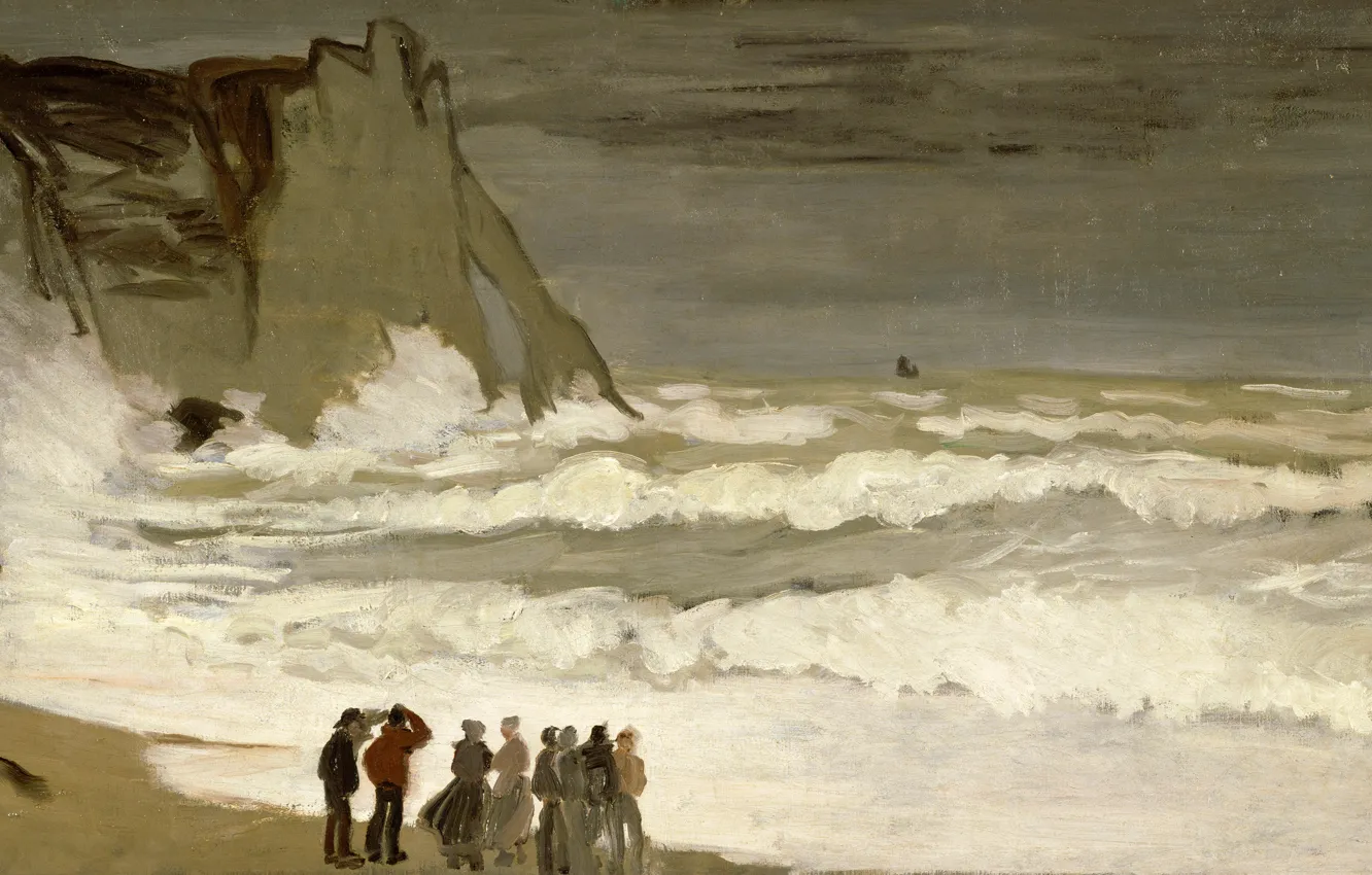 Photo wallpaper storm, people, shore, picture, seascape, Claude Monet, Stormy Sea in étretat