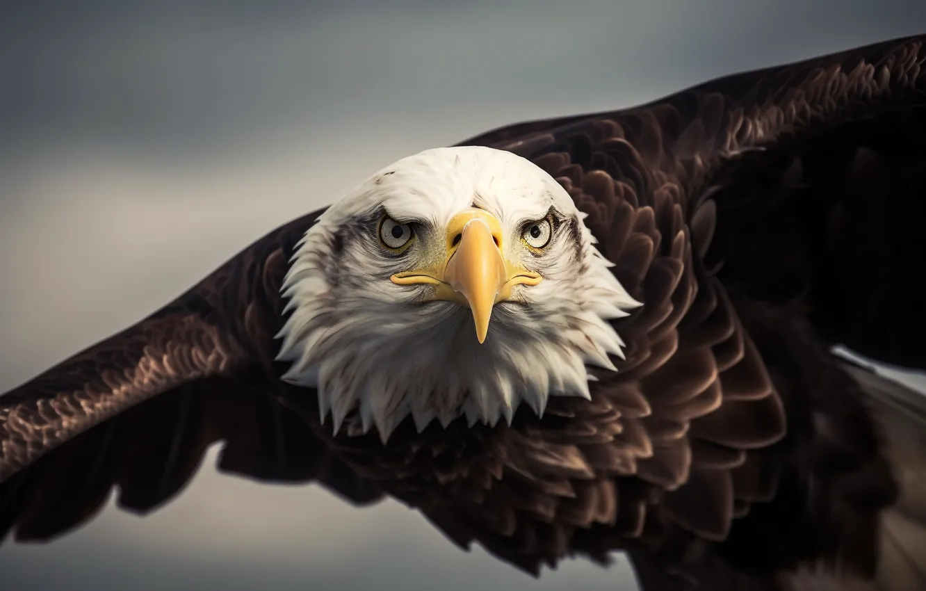 Photo wallpaper face, flight, bird, eagle, wings, predator, beak, closeup