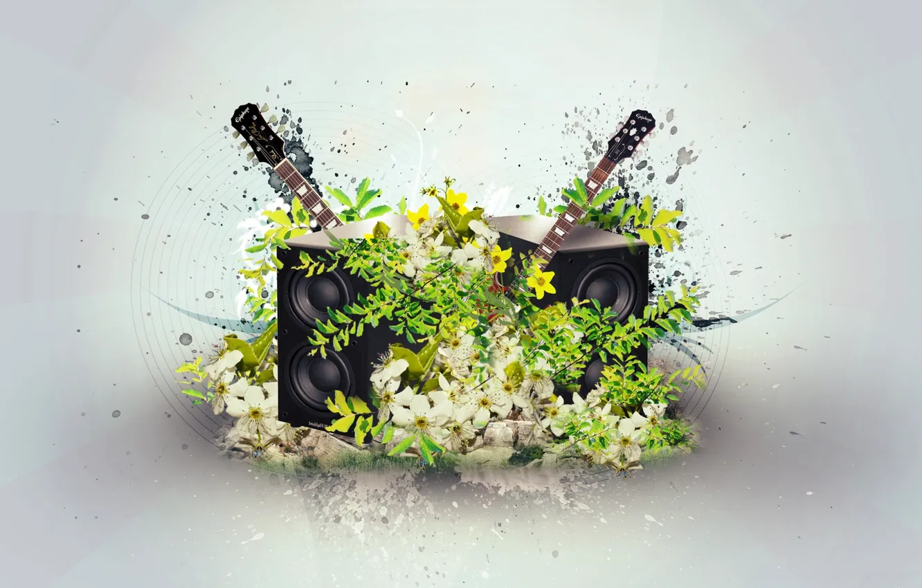Photo wallpaper flowers, collage, Music